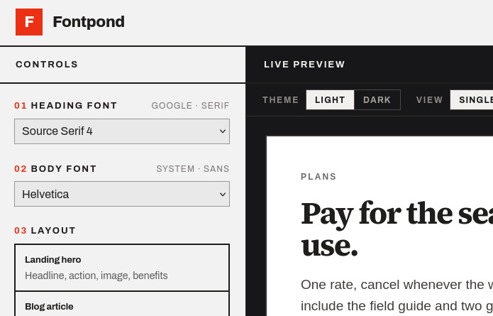 Fontpond - Font pairing playground